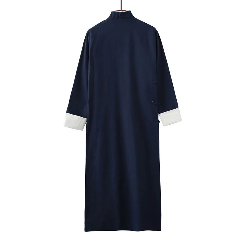 9 Colors Chinese Style Traditional Kung Fu Retro Male Tang Suit Gown Crosstalk Performance Tunic Suit Pure Cotton Linen Gown Chinese Traditional Suit