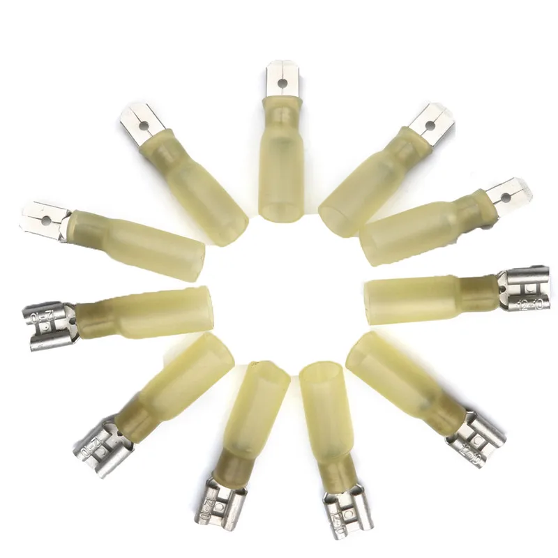 100Pcs 4.0-6.0mm2 Female/Male Heat Shrink Terminals Set Assorted Electrical Wiring Insulated Crimp Butt Spade Connector 12-10AWG
