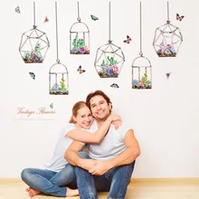 Стиль SK7174 кактус корзина мультфильм настенные декоративные наклейки украшение гостиной телевизор диван съемные настенные наклейки