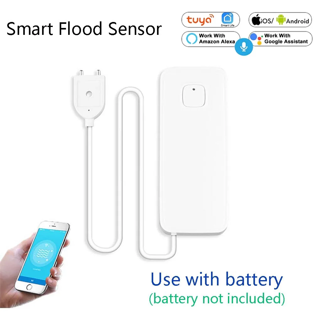 

Smart Flood Sensor Water Leakage Detector Flood Overflow Alert Security Alarm System Tuya WiFi Smart Life App Remote Control