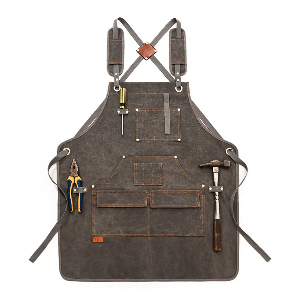 Adjustable Tool Apron Men Women Canvas Apron Heavy Duty Utility Apron with Pockets for Woodwork Room Craft Workshop #W0