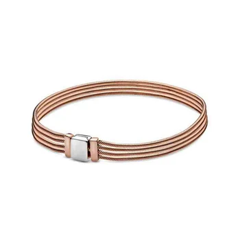 

2020 NEW 100% 925 Sterling Silver Rose Reflexions Multi Snake Chain Bracelett Fit DIY European Original Fashion Girl Jewelry