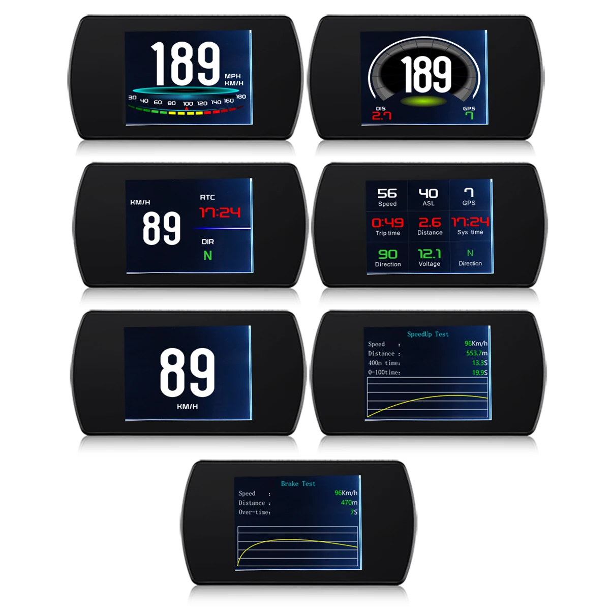 3-дюймовый HD T800 Универсальный Автомобильный HUD Дисплей gps Спидометр ускорение Тесты тормозной Тесты оповещение о превышении скорости, пригодный для всех транспортных средств