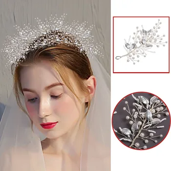 

Japanese And Korean Simple Bride Wedding White Rhinestone Silver Leaf Headdress High Quality Elegant Women Bruids hoofddeksels