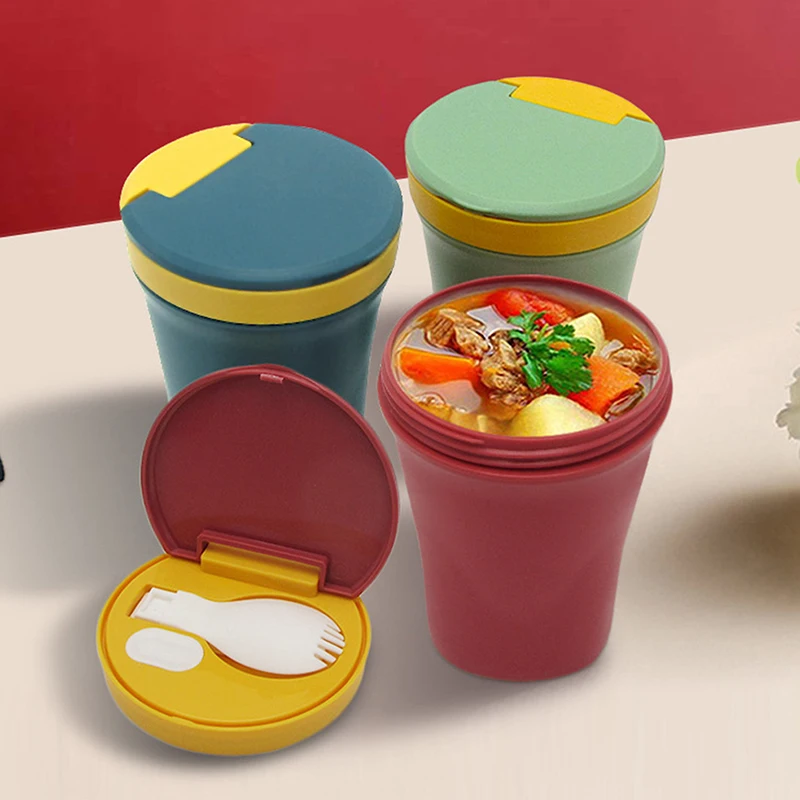 

450ML Soup Container Box With Foldable Spoon Insulation Soup Cup Japanese Style Environmentally Friendly Insulated Bento Box