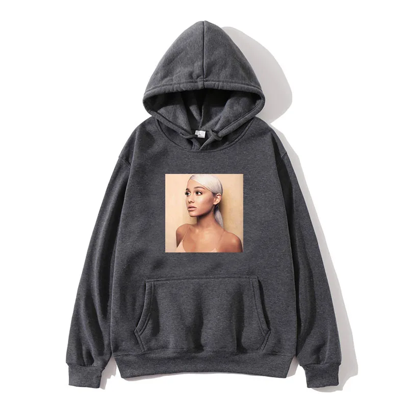 Модные толстовки Kawaii Ariana Grande с принтом, толстовка с длинным рукавом для женщин и мужчин, худи, одежда, горячая мода, Kpop, толстовка, топы - Цвет: dark grey  001