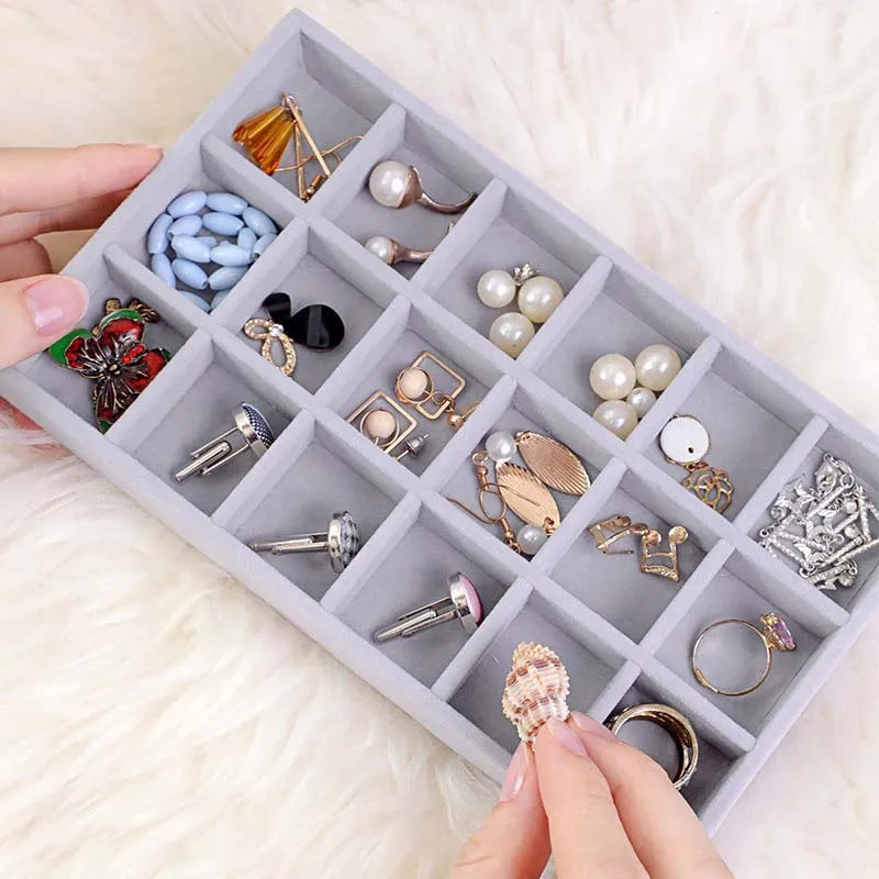 4PCS Jewelry Box Set Jewelry Organizer, Velvet Jewellery Case,Drawer Inserts  Earring Rings Bracelet Watch Storage for Women 2PCS