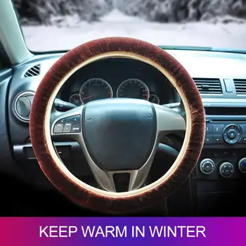

Auto Interior Universal 4 Colors Car Plush Fashion Steering Wheel Cover Winter Warm Plush Artificial Leather Three-piece Suit