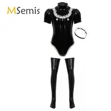 Мужские взрослых Горничная Сисси карнавальный костюм Лакированная кожа трико с Кружевная повязка на голову чулки ролевых игр на Хэллоуин одежда для детей Мужские взрослых Горничная Сисси карнавальный костюм Лакированная кожа трико с Кружевная повязка на голову чулки ролевых игр на Хэллоуин одежда для детей