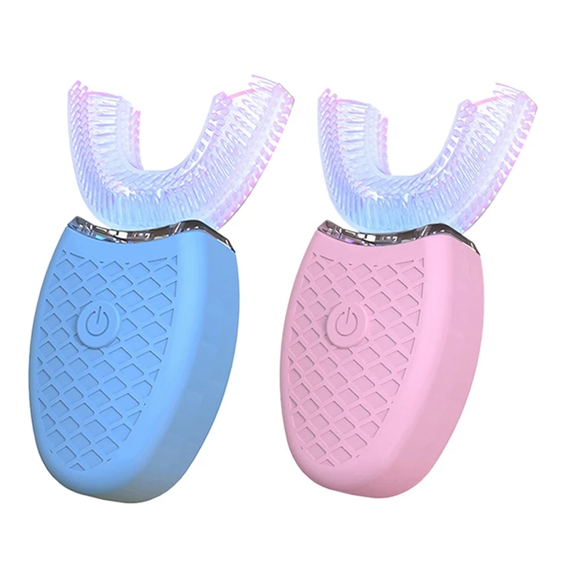 2x 360 Degrees U Type Automatic Electric Toothbrush High Frequency Ultrasonic Vibration Blue Light Red & Blue 2x 360 Degrees U Type Automatic Electric Toothbrush High Frequency Ultrasonic Vibration Blue Light Red & Blue