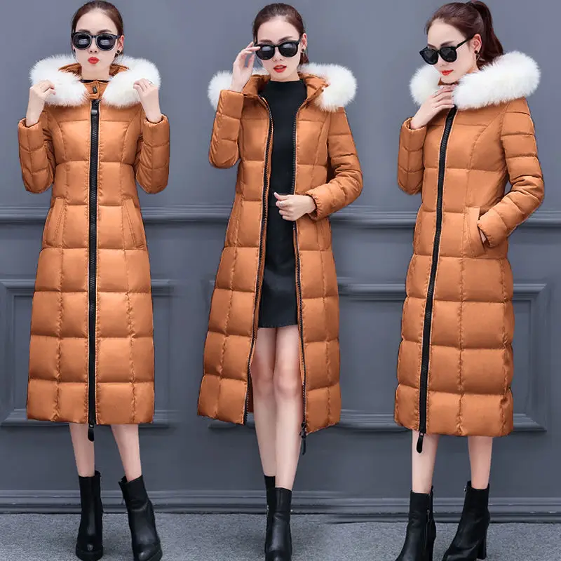 Женские зимние куртки и пальто X-long parkas женские стеганые пуховики женская теплая верхняя одежда с капюшоном большой воротник из искусственного меха