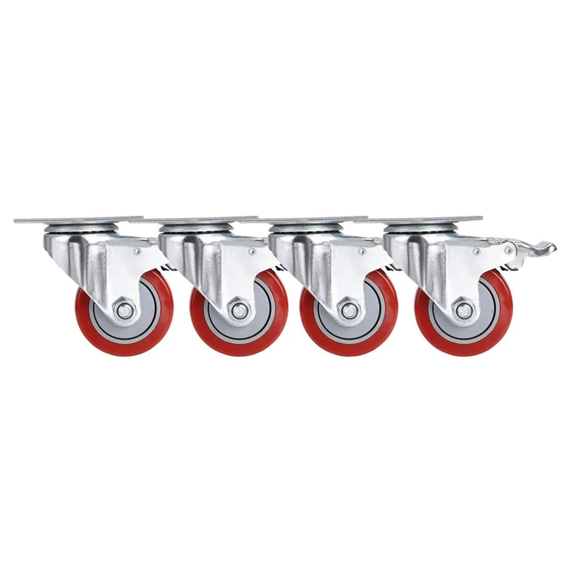 

3 inch PVC Heavy Duty Swivel Caster Wheels 360 Degree Top Plate with Brake Pack of 4 (880Lbs) (red)