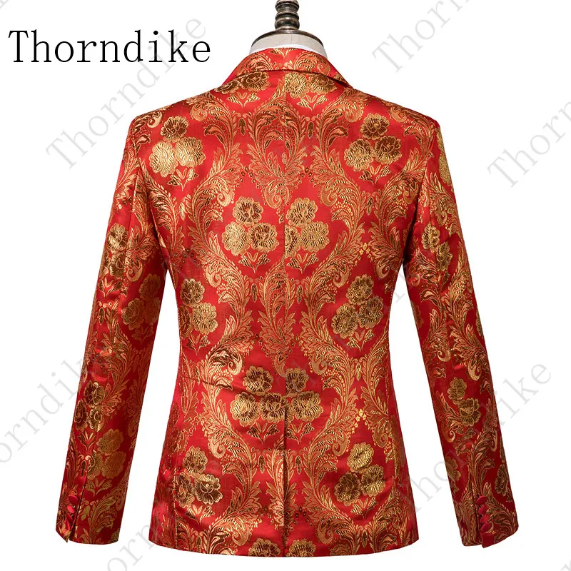 Thorndike на заказ мужской красный свадебный костюм жениха с брюками китайский стиль цветочный принт мужской костюм для свадьбы выпускного бала лучшие мужские смокинги