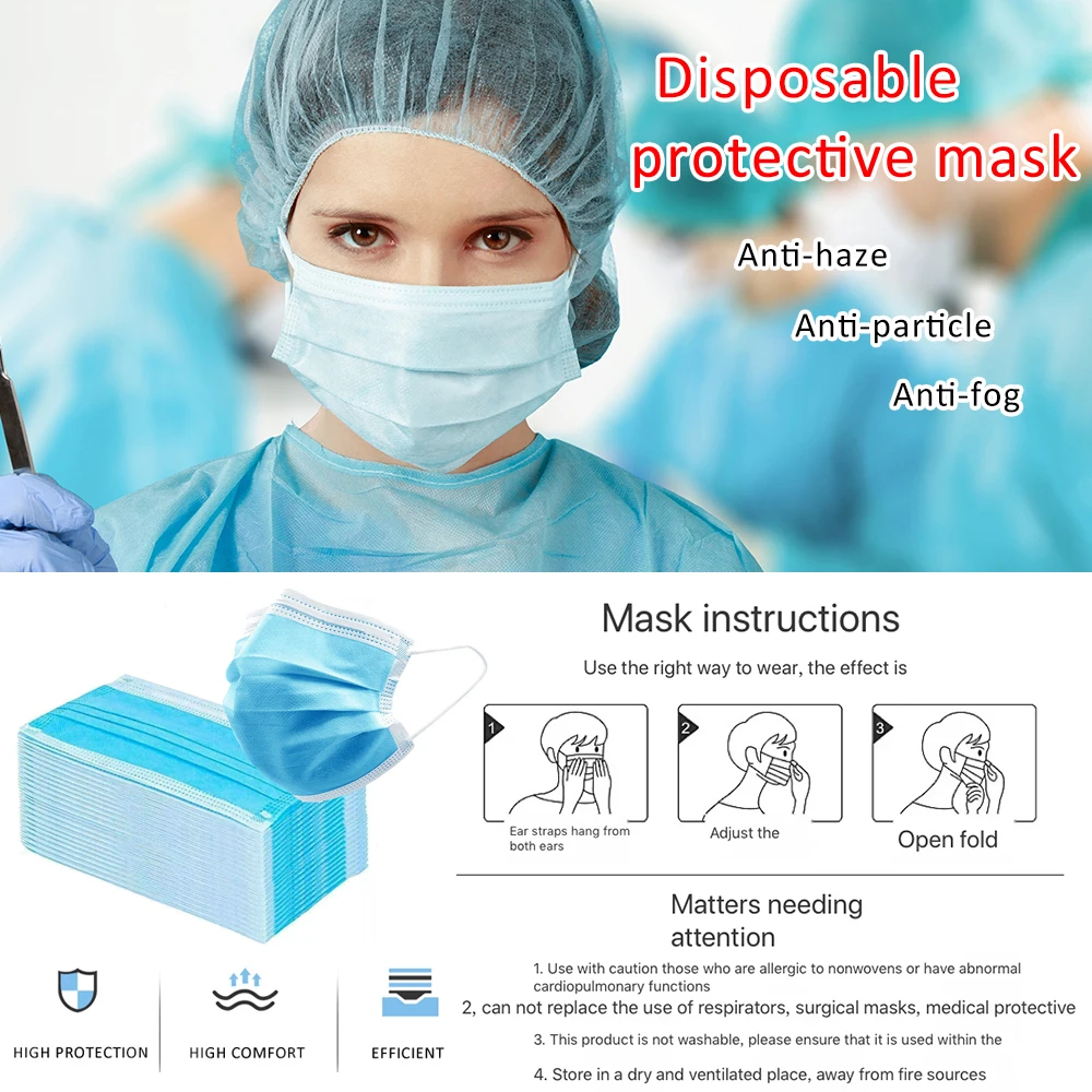 

FAST DELIVERY Non Woven Disposable Face Mask 3 Layer Anti Virus Earloop Protection Anti-Dust Breathable Face Mask Dropshipping