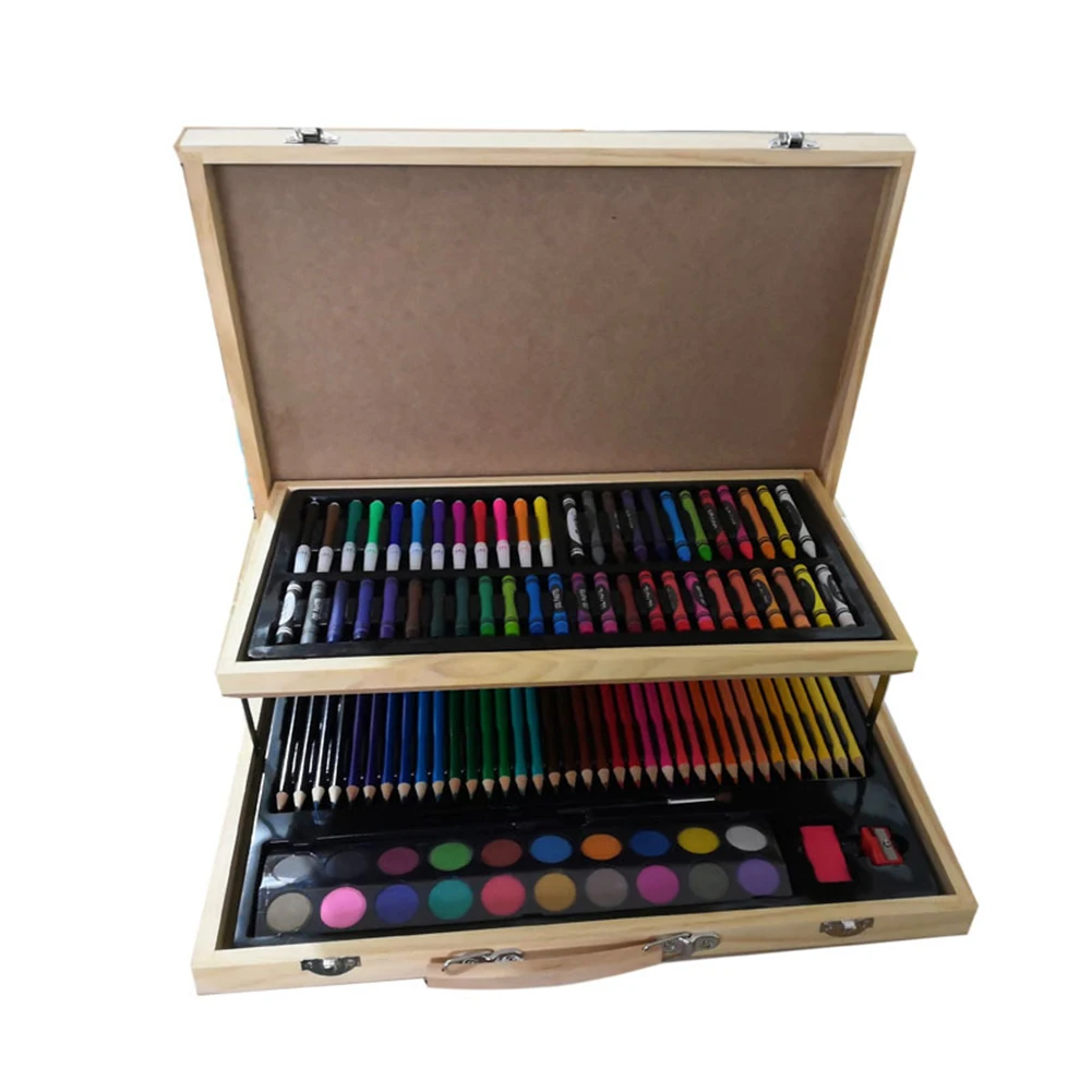 Kaufen 108 Pcs Pinsel Malerei Set Holz Box Farbe Bleistifte Kunst Student Zeichnung Marker Tragbare Geburtstag Geschenk Kinder Kreide Büro