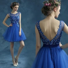 Женские сексуальные платья для выпускного бала, синее шифоновое короткое платье с глубоким вырезом на спине для выпускного вечера размера плюс, 3266, ty, hd