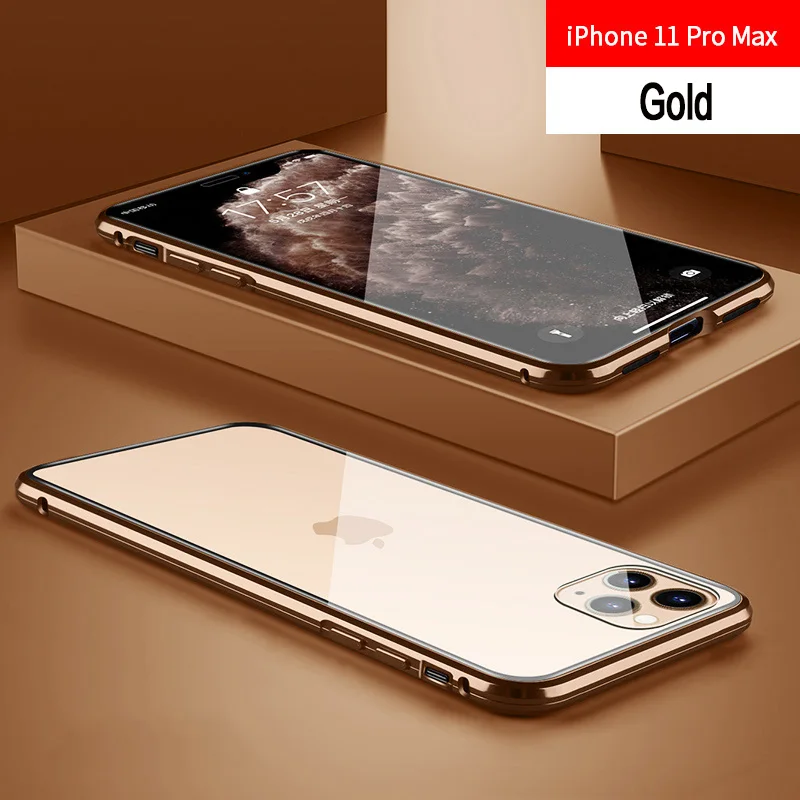 Золотой Магнитный чехол для iPhone 11 X Xr Xs Max 6 6s 7 8 Plus, противоударный чехол для iPhone 11 Pro Max, задняя крышка из закаленного стекла - Цвет: Золотой