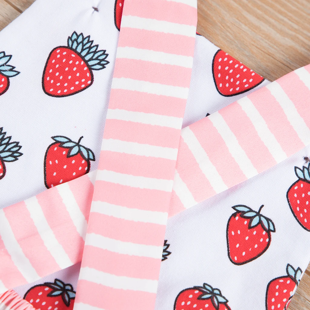 PatPat Baby Strawberry Print Striped Overalls Bodysuit Button Closure Summer Cotton Casual Party Printing Sling Romper