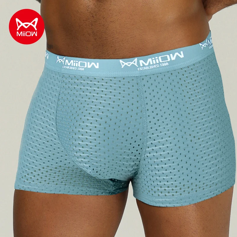 MiiOW Mesh Men Underwear Boxer Shorts Antibacterial Ice Silk Cueca Male Panties Lingerie Breathable Boxershorts 2022 New Arrival mens designer boxers Boxers