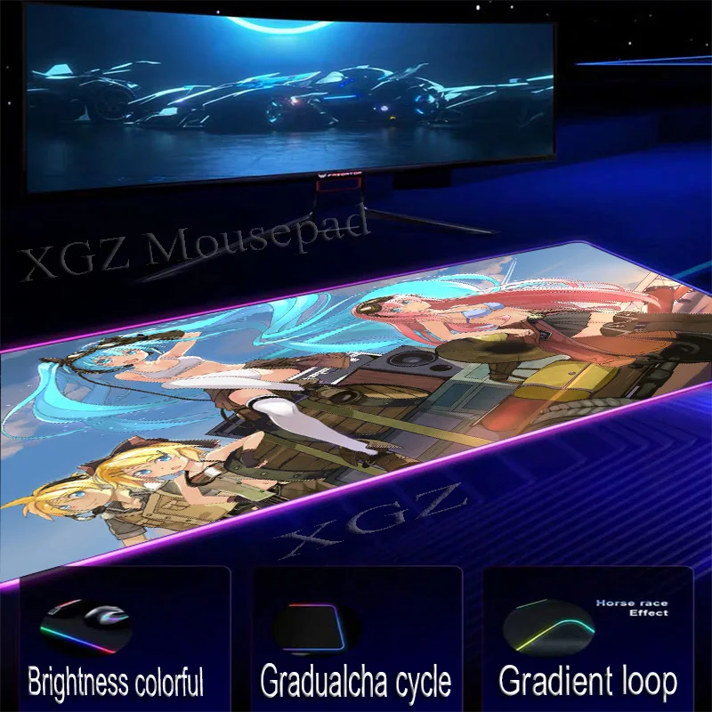  XGZ Large RGB Gaming Mouse Pad Black Lock Edge Anime Hatsune Miku Custom Office Computer Desk Mat N