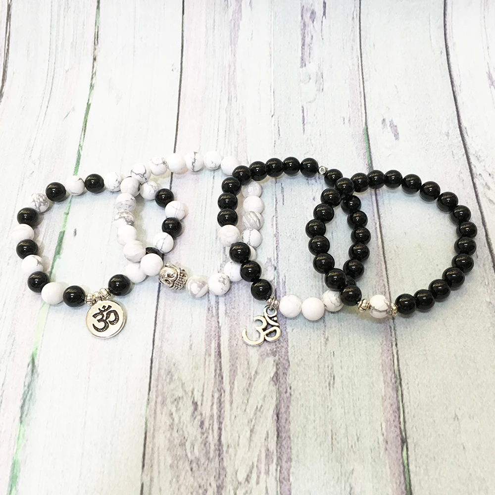 MG0565 New Design Luxurious Gem Stone Bracelet Set AA Grade Black Onyx Women`s Spiritual Bracelet Howlite Ohm Energy Bracelet