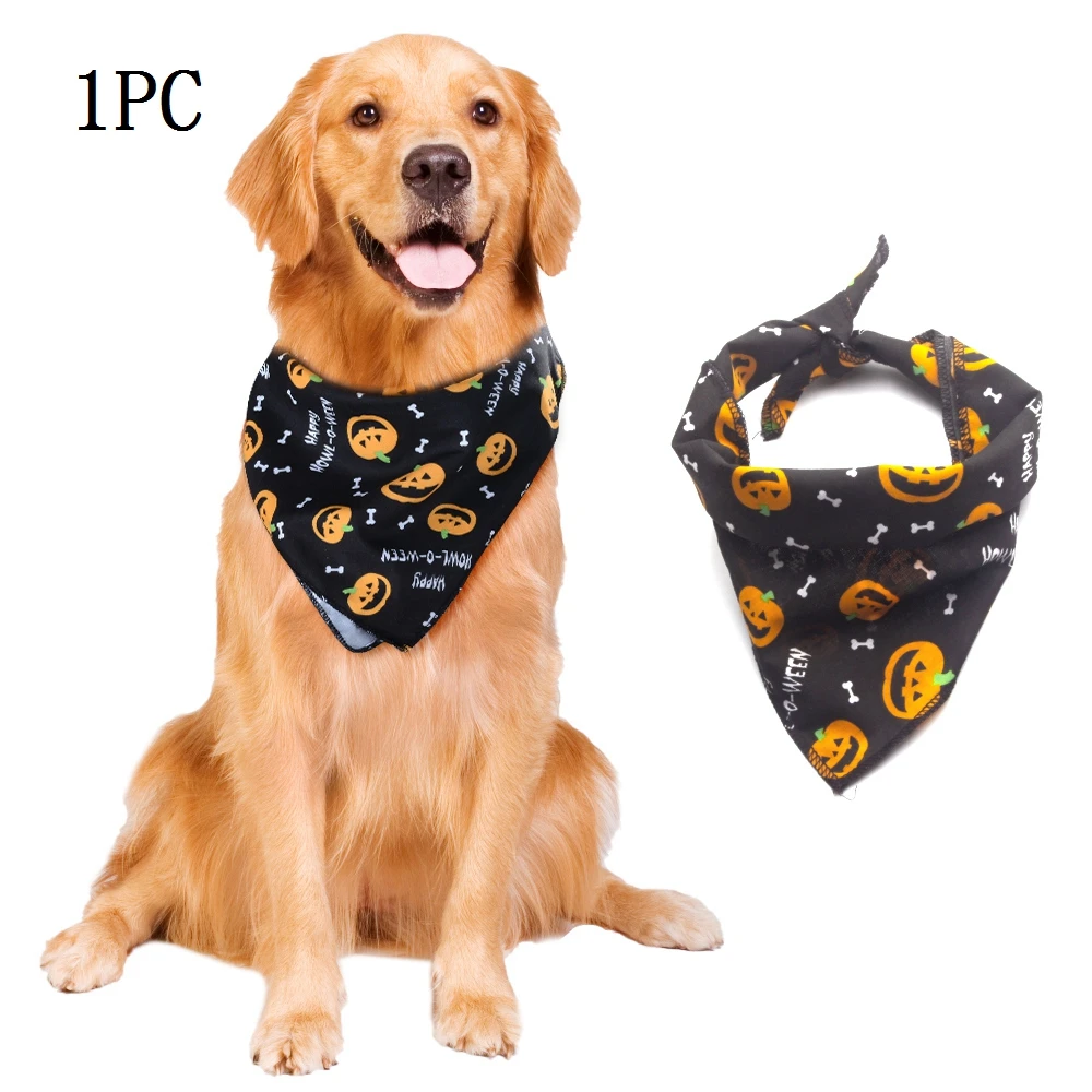 Black Pet Halloween Christmas Dog Bandana Halloween Pumpkin Printing Dog Bibs Puppy Pet Grooming Costume Accessories Dog Towel Scarf - Цвет: Black