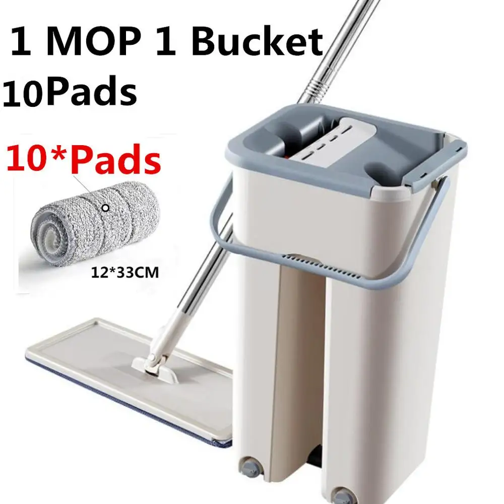 1 Mop 10 Pads Набор швабры для пола, автоматическая швабра и ведро, избегайте мытья рук, салфетка из микрофибры для чистки, плоская выдавливающая Волшебная ленивая Швабра для деревянного пола - Цвет: 1 Mop 10 Pads
