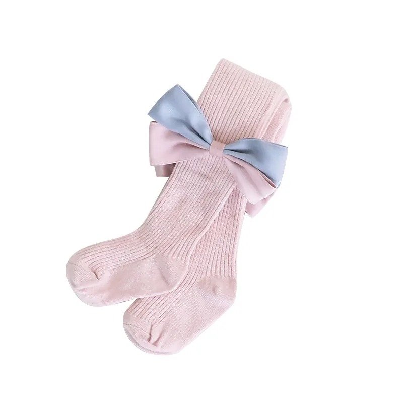 Kids Baby Girl Stockings Newborn Knitted Cotton Warm Bowknot Children Pantyhose 0-7 Years Old - Цвет: Розовый