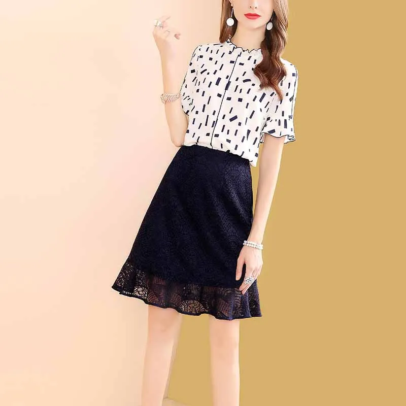 

Western Style by Age Dress Outfit Women's Summer 2019 New Style Slimming Popular Lace Skirt Two-Piece Women's Ozhouzhan