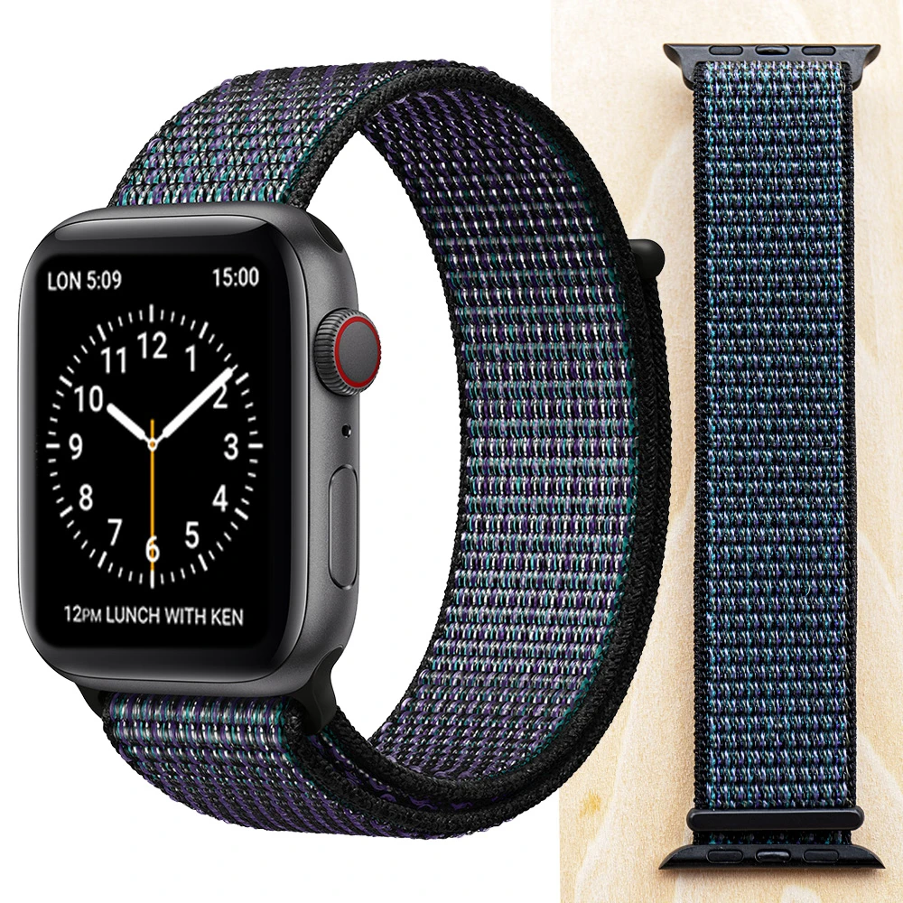 Hyper Grape Высококачественный нейлоновый спортивный ремешок для Apple Watch Series 5 4 3 2 1, мягкий дышащий тканый ремешок 44 мм iwatch 38 мм 40 мм - Цвет ремешка: Hyper Grape