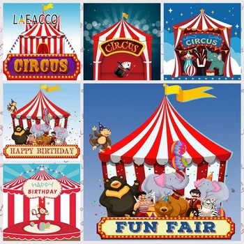 

Laeacco Carnival Circus Photophone Fan Fair Tent Animals Baby Birthday Photo Backgrounds Photography Backdrops For Photo Studio