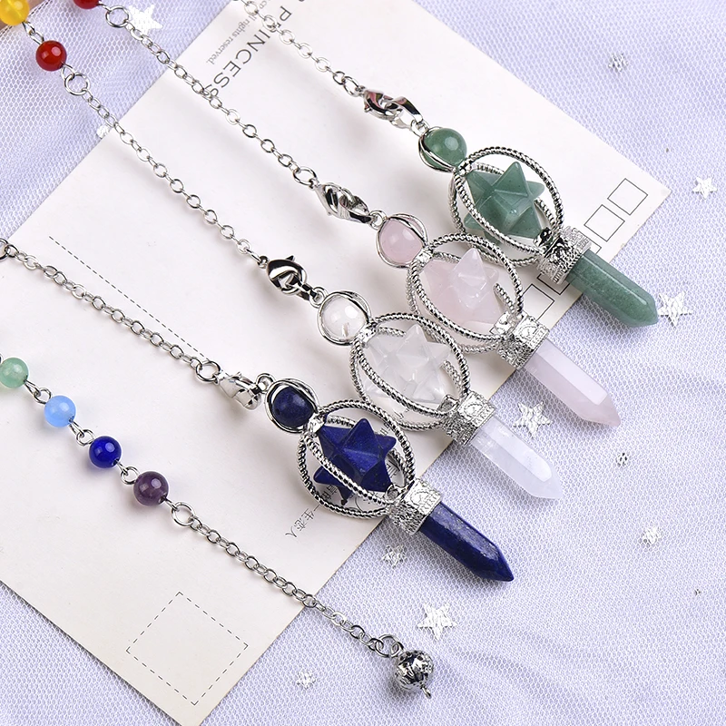 1PC Natural Crystal Small Merkaba Pendulum Pendants Star Class Hexagon Pillar Scepter Reiki Healing Stone Men Women Jewelry Gift 5