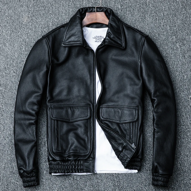 

Real Cow Leather Jackets Spring Autumn Genuine Leather Jacket Men Vintage Cowhide Coat Plus Size Motorcycle Jacket 1813 YY972