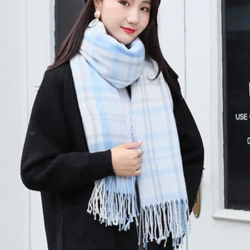 

2019 Fashion Plaid Solid Winter Scarf for Women Shawls Wraps Lady Warm Tassel Blanket Women Scarves