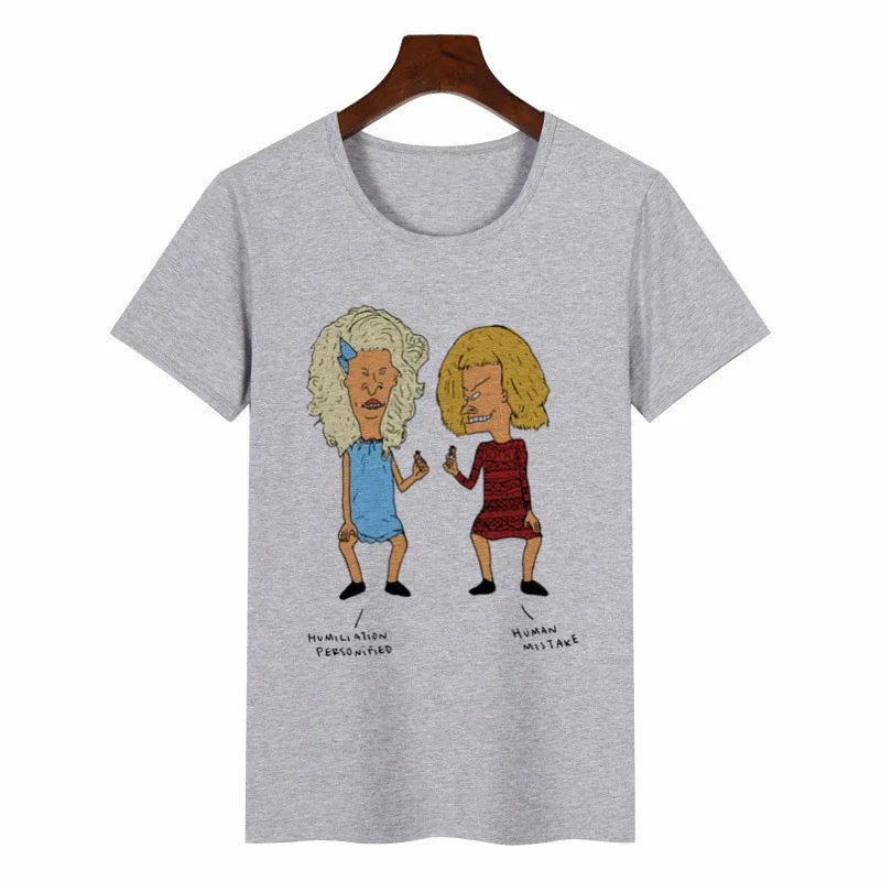 Новая Летняя женская футболка Beavis and Butthead, футболки с графическим принтом, Женская Футболка Harajuku, женские топы аниме, эстетическая одежда - Color: P1632E-grey