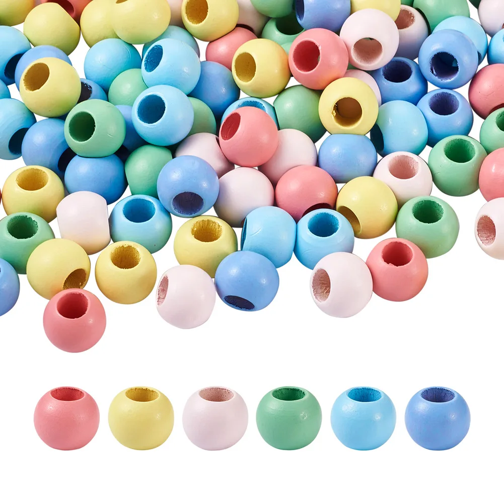 120Pcs 15.5x20mm Mixed Color Wooden Large Hole Beads Natural Wood Round Bead Spacer Ball For Bracelet DIY Jewelry Making