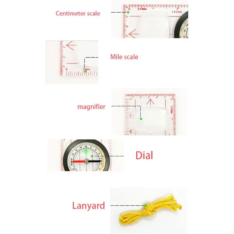 Acrylic Magnifier Compass Lanyard Precision Measuring Scales Ruler Outdoor Camping Hiking Climbing Adventure Survival Tool A6HC