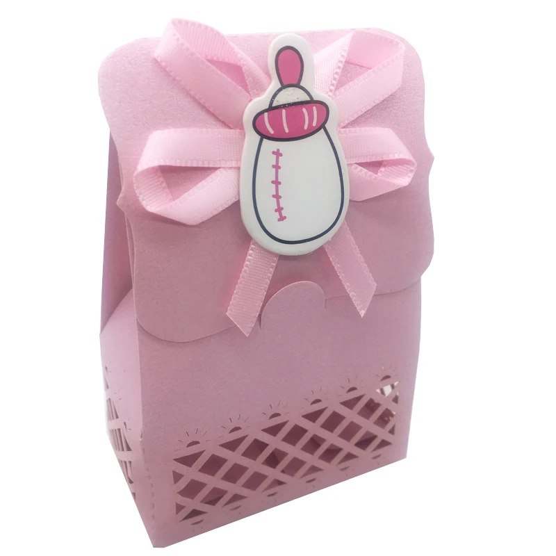 pink bottle 12 шт мальчик девочка бумага крещение ребенок душ Конфеты Подарочная коробка украшения ребенок сувениры Упаковка подарочные пакеты день рождения принадлежности - Цвет: pink bottle