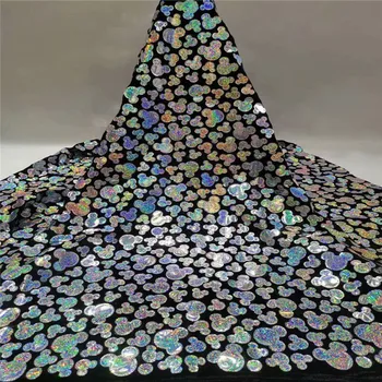 

Latest African Net Lace Fabric 2020 green High Quality Sequins Nigerian velvet Lace Fabrics 5Yards French Tulle Lace Material