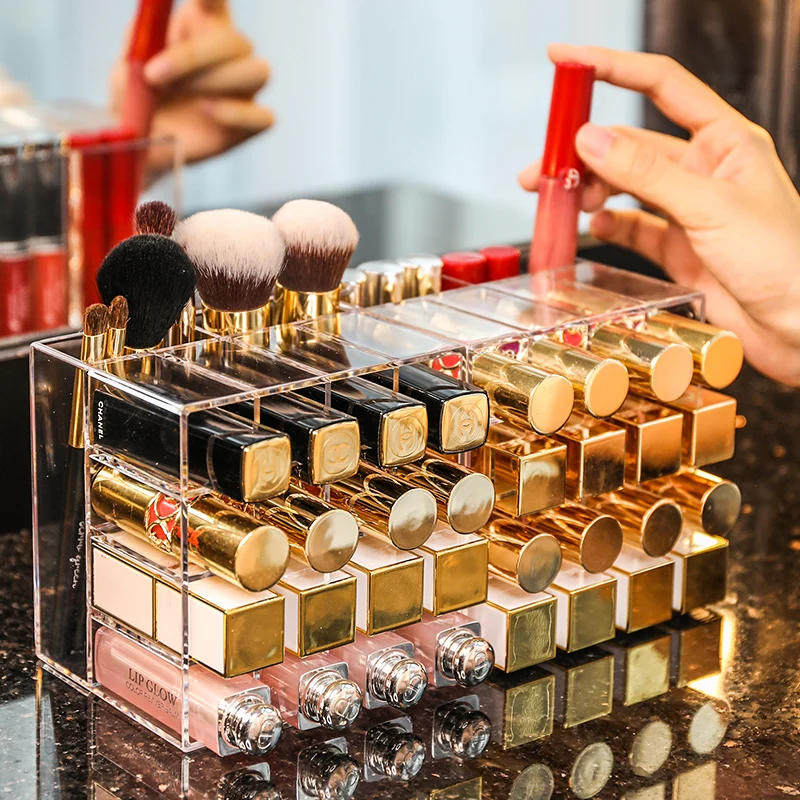 Acrylic Makeup Brush Tools Holder 16 Slots Lipstick Box Display Stand Lip Gloss Sundry Storage Cosmetic Organizer | Дом и сад