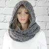 Solid Color Wool Hat Scarf Women Fashion Casual Knit Hooded Scarf Autumn Winter Warm Retro Scarf With Cap 4