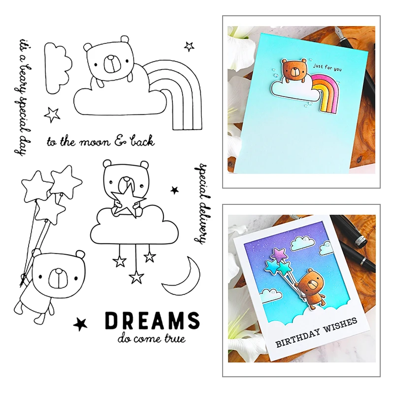 

2021 New Rainbow Star Bear Pattern Clear Stamp and Metal Cutting Dies Set For DIY Craft Making Greeting Card Scrapbooking Album