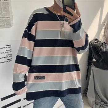 

B1022 -p45 Autumn Design Feel Stripe Pullover Easy Round Neck T Pity Lovers A