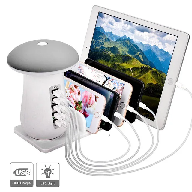 5 портов 5 в 9 В 2A Быстрая зарядка Смарт USB QC3.0 зарядное устройство гаджет станция адаптер концентратор Led гриб настольная лампа Настенный Быстрая Зарядка мощность - Цвет: Grey EU Plug