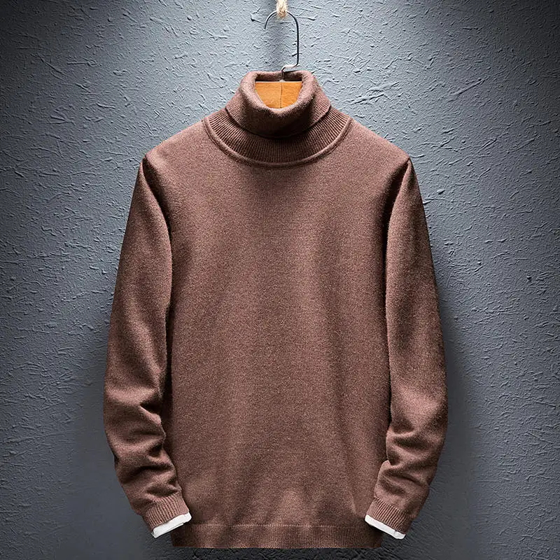 Осенние Новые свитера с высоким горлом, мужские пуловеры с высоким горлом, мужские зимние свитера с высоким горлом, брендовые Джемперы размера плюс 5XL - Цвет: Coffee