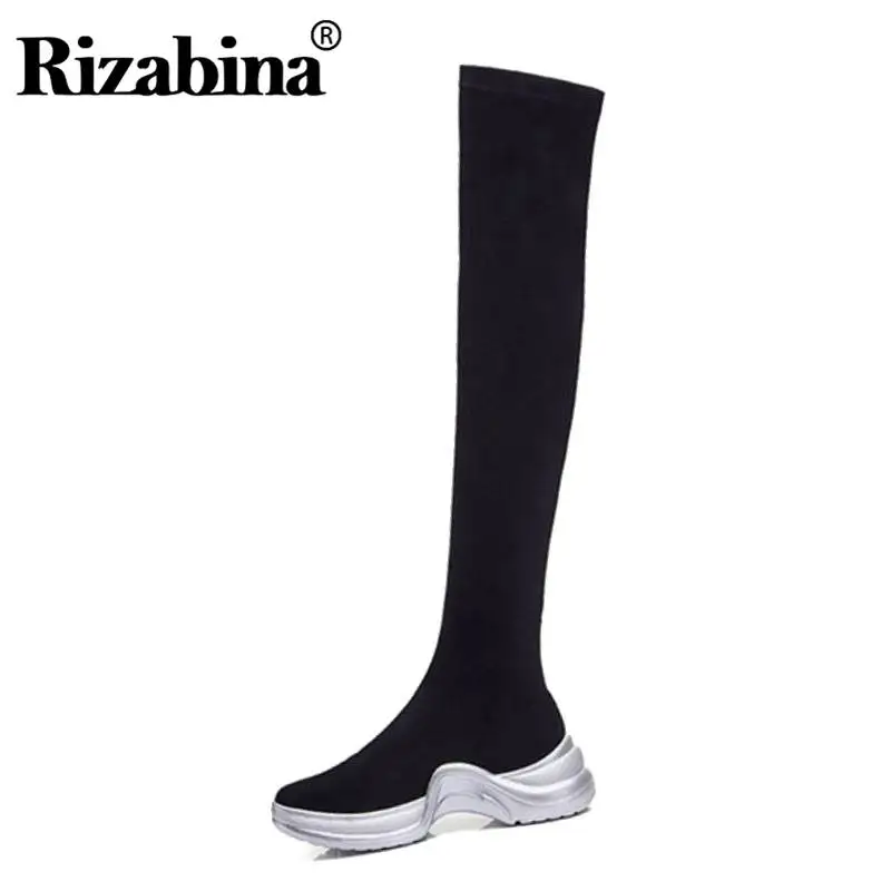 RIZABINA Women Thigh High Boots Real Leather Wedges Shoes Women Winter
Keep Warm Platform Over The Knee Stretch Boots Size 34-39