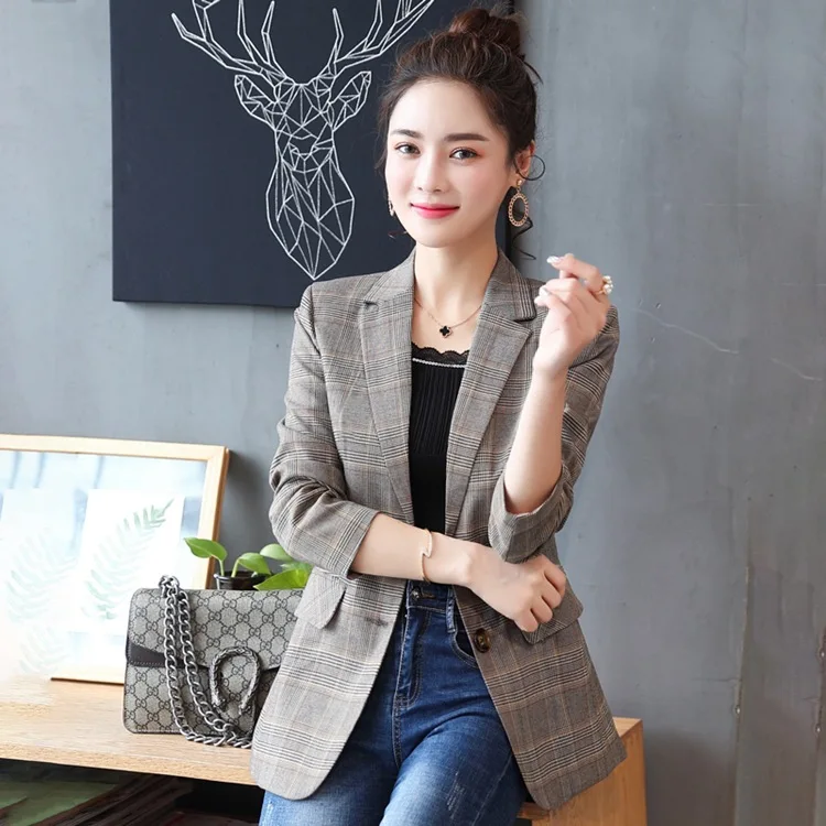 

Autumn And Winter Pattern Long Sleeve Suit Coat Korean-style Slimming Two-Button Small Suit Students Sweet by Age Hipster