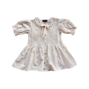 

Kids Clothing Exquisite Embroidered Collar Puff Pastoral Style Top 's T- Shirt Short Sleeve Girls Pants Tees