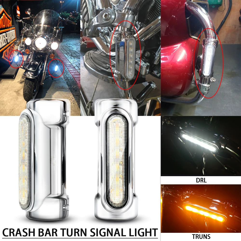 Motorcycle Highway Bar Switchback Turn Signal Light White Amber Led For
