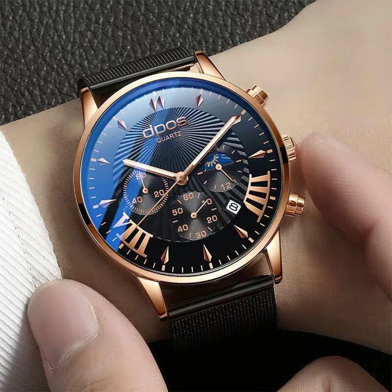 relogio masculino Luxury Watches Men Fashion Sport Steel Leather Band Date Watch Quartz Business Wristwatch reloj hombre - Цвет: Black Gold